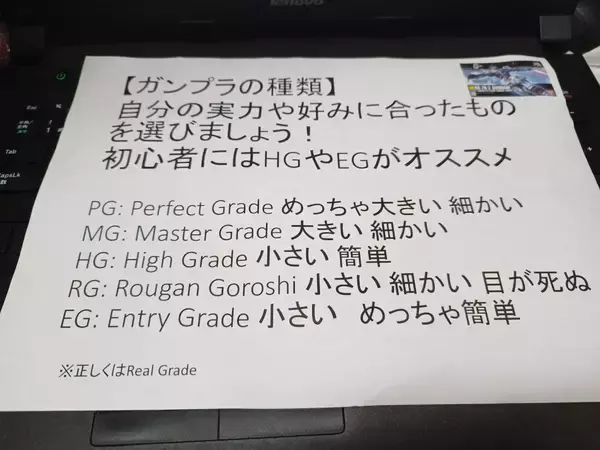 ガンプラの「RG」は“Rougan Goroshi”の略？模型店の店頭POPが「真理をついている」と話題