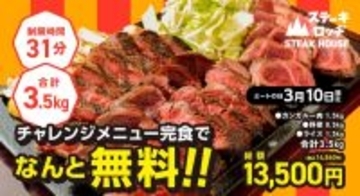 ステーキロッヂ、カンガルー肉1.5kg・総重量3.5kgの大食いチャレンジ　完食で食事代無料