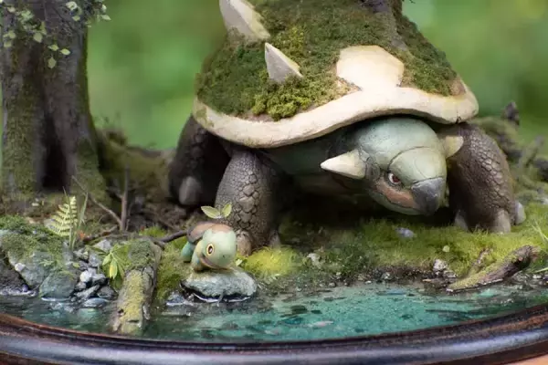 「ポケモン「ナエトル親子」のリアルジオラマ　まるで生きているかのよう」の画像
