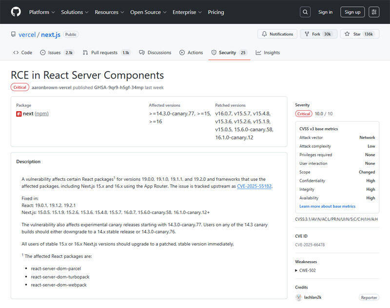 Reactに「CVSS 10.0（最高）」の脆弱性　IPAが注意喚起
