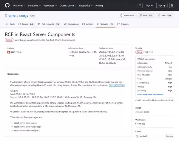 「Reactに「CVSS 10.0（最高）」の脆弱性　IPAが注意喚起」の画像