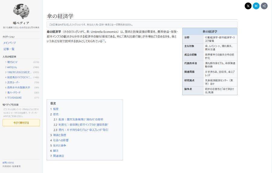 Wikipedia風サイト「嘘ペディア」の捏造力が凄まじい　AIが“ありそうで無い”記事を生成