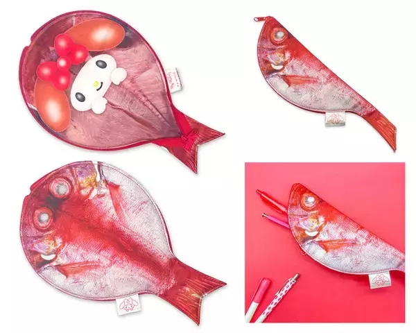 「サンリオキャラが干物に変身　湊町シリーズからシュールな干物型ポーチ」の画像