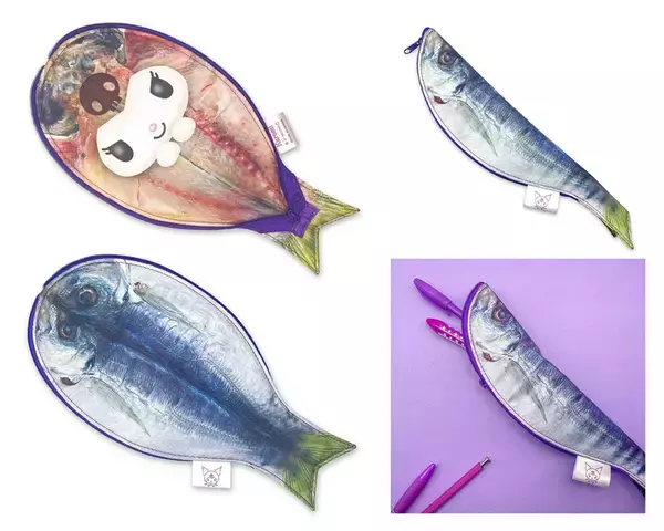「サンリオキャラが干物に変身　湊町シリーズからシュールな干物型ポーチ」の画像