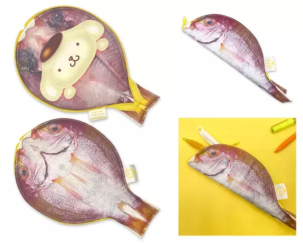 「サンリオキャラが干物に変身　湊町シリーズからシュールな干物型ポーチ」の画像