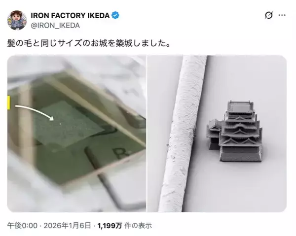 世界最小クラスのお城が現る　髪の毛サイズの「ナノ福山城」に騒然
