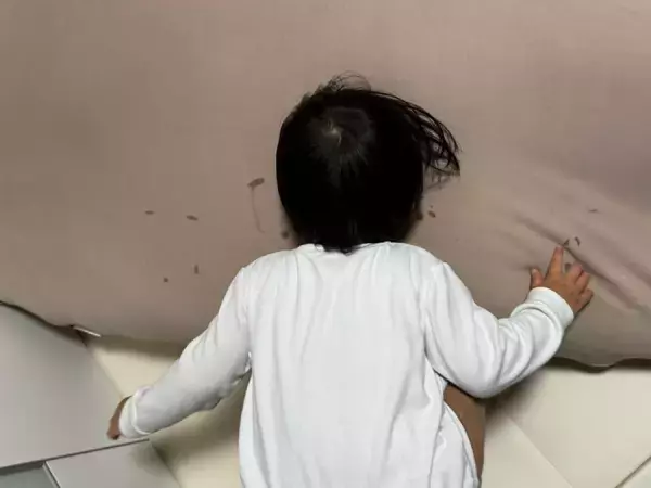 「魚拓ならぬ「泣き拓」？イヤイヤ期の2歳児がヨギボーに残した跡に癒やされる人続出」の画像