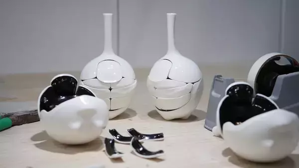 「一輪挿しがカブトムシに変形する陶芸作品　可動構造に込められた1年の試行錯誤」の画像