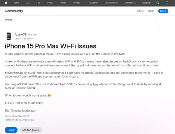 一部のiPhone 15 Pro/Pro Maxユーザーから「Wi-Fiがつながりにくい」と指摘、解決策は？