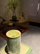 竹のカップで飲む抹茶スタンド　築地散策のお供に