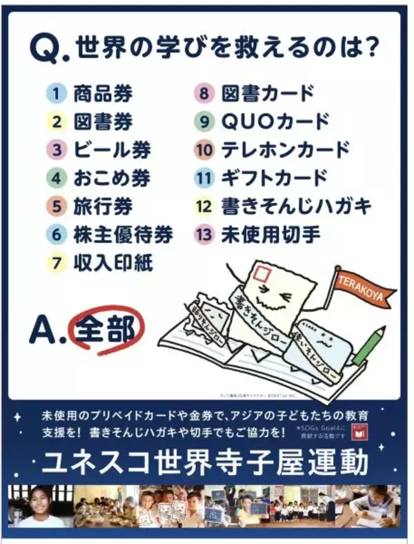 書きそんじハガキ・キャンペーンスタート　“タンス遺産”で世界の学びを救おう
