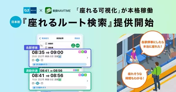 「座れるルート検索　停車駅ごとの着座確率も」の画像