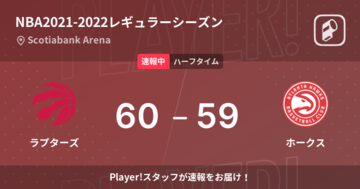【速報中】ラプターズvsホークスは、ラプターズが1点リードで前半を折り返す