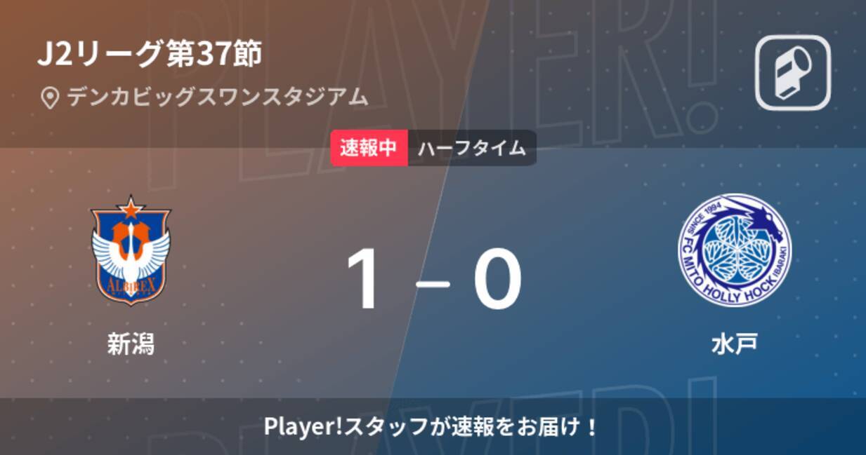 速報中 新潟vs水戸は 新潟が1点リードで前半を折り返す 22年9月18日 エキサイトニュース