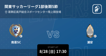 【関東サッカーリーグ1部後期5節】まもなく開始！南葛SCvs浦安