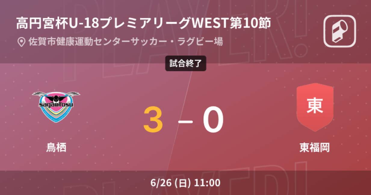 高円宮杯u 18プレミアリーグwest第10節 鳥栖が東福岡を突き放しての勝利 22年6月26日 エキサイトニュース