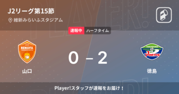 【速報中】山口vs徳島は、徳島が2点リードで前半を折り返す