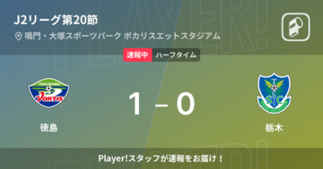 【速報中】徳島vs栃木は、徳島が1点リードで前半を折り返す