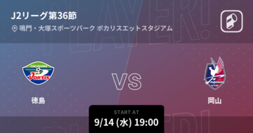 【J2第36節】まもなく開始！徳島vs岡山