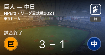 【NPBセ・リーグ公式戦ペナントレース】巨人が中日から勝利をもぎ取る