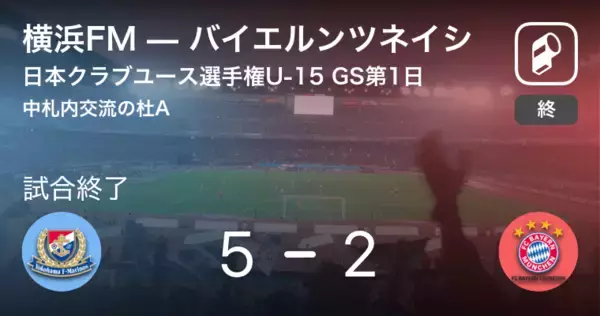 【日本クラブユースサッカー選手権U-15グループステージ第1日】横浜FMが攻防の末、バイエルンツネイシから逃げ切る