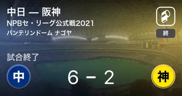 【NPBセ・リーグ公式戦ペナントレース】中日が阪神を破る
