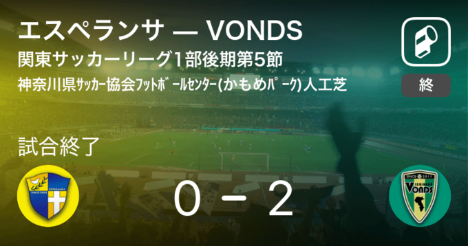 関東サッカーリーグ1部後期第9節 Vondsが東京uを突き放しての勝利 18年9月23日 エキサイトニュース