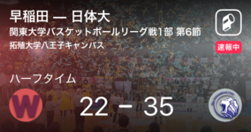【速報中】早稲田vs日体大は、日体大が13点リードで前半を折り返す