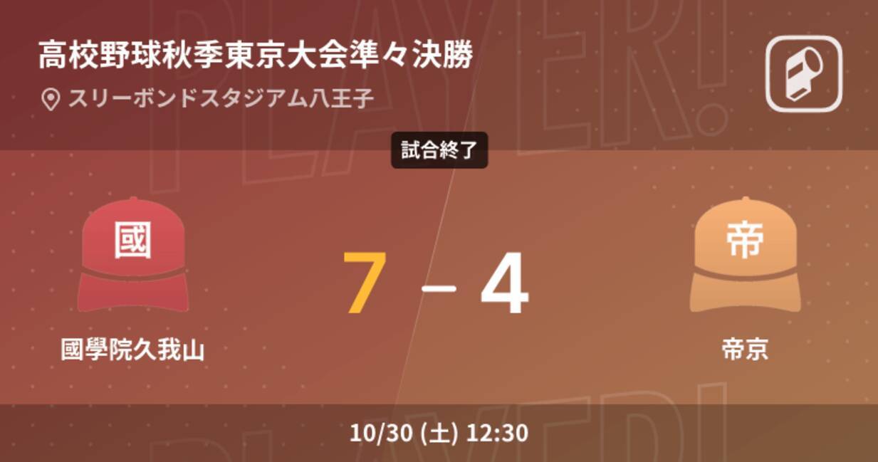 高校野球秋季東京大会準々決勝 國學院久我山が帝京を破る 21年10月30日 エキサイトニュース