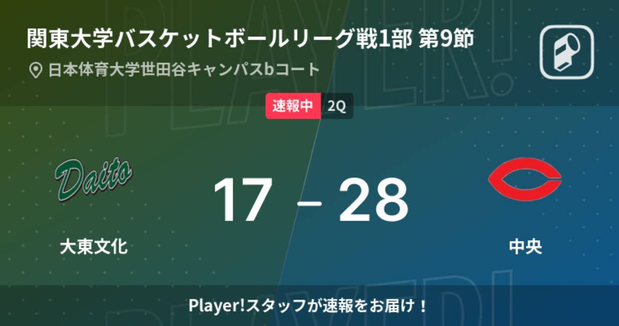 速報中 1q終了し中央が大東文化に11点リード 2021年10月31日 エキサイトニュース