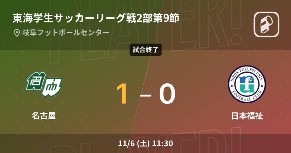 東海学生サッカーリーグ戦2部第9節 名古屋が日本福祉との一進一退を制す 2021年11月6日 エキサイトニュース
