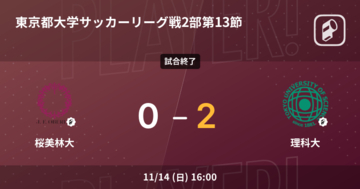 【東京都大学サッカーリーグ戦2部第13節】理科大が桜美林大を突き放しての勝利