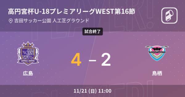 高円宮杯u 18プレミアリーグwest第16節 広島が鳥栖から逆転勝利 21年11月21日 エキサイトニュース
