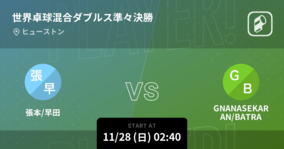 【世界卓球混合ダブルス準々決勝】まもなく開始！張本/早田vsGNANASEKARAN/BATRA