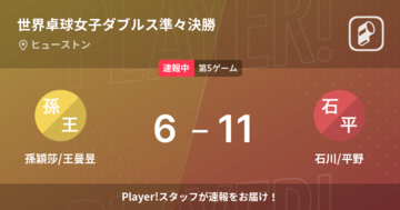 【速報中】孫穎莎/王曼昱vs石川/平野は、石川/平野が第4ゲームを取る