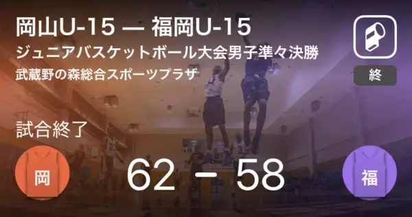 「【都道府県対抗ジュニアバスケットボール大会男子準々決勝】岡山U-15が福岡U-15に勝利」の画像