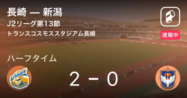 【速報中】長崎vs新潟は、長崎が2点リードで前半を折り返す
