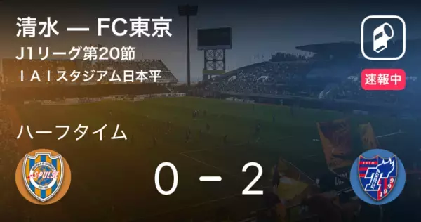 「【速報中】清水vsFC東京は、FC東京が2点リードで前半を折り返す」の画像