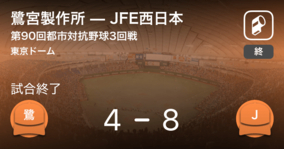 【都市対抗野球3回戦】JFE西日本が鷺宮製作所を破る