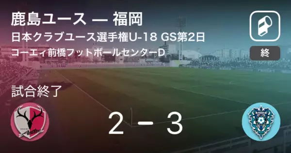 【日本クラブユースサッカー選手権大会U-18グループステージ第2日】福岡が鹿島ユースに勝利