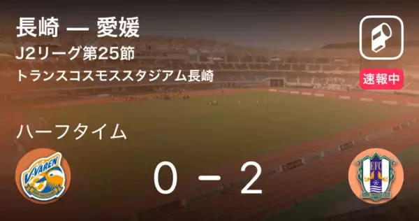 【速報中】長崎vs愛媛は、愛媛が2点リードで前半を折り返す