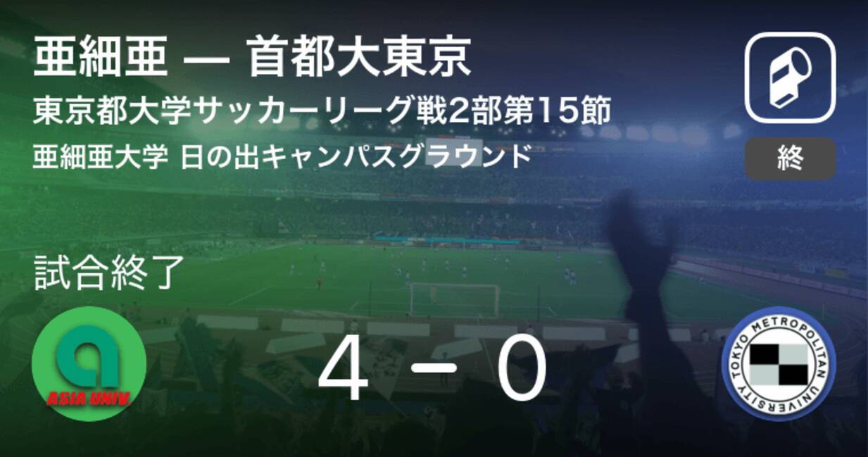 東京都大学サッカーリーグ戦2部第15節 亜細亜が首都大東京を突き放しての勝利 19年9月22日 エキサイトニュース