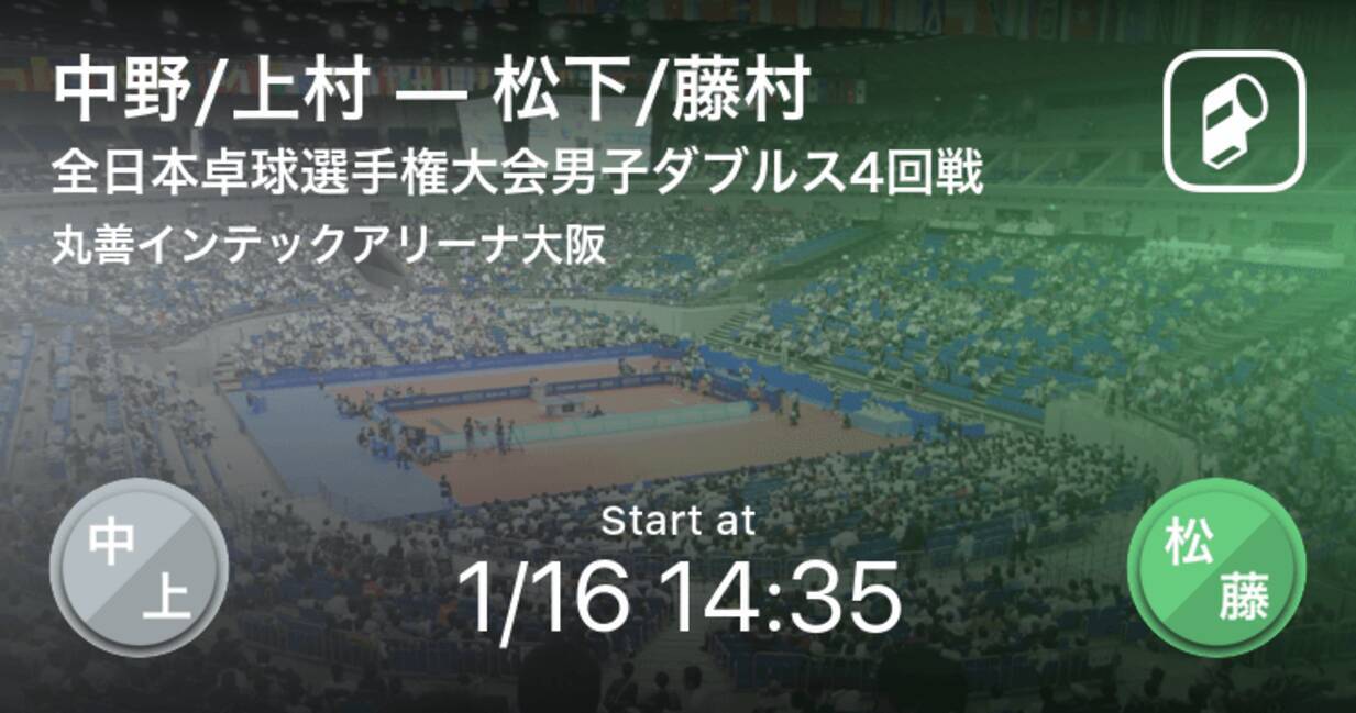 全日本卓球選手権大会男子ダブルス4回戦 まもなく開始 中野 上村vs松下 藤村 年1月16日 エキサイトニュース