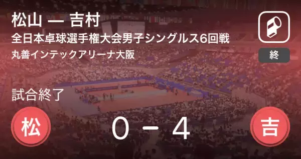 【全日本卓球選手権大会男子シングルス6回戦】吉村が松山にストレート勝ち