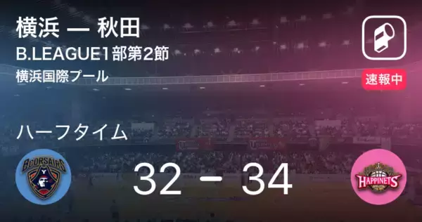 【速報中】横浜vs秋田は、秋田が2点リードで前半を折り返す