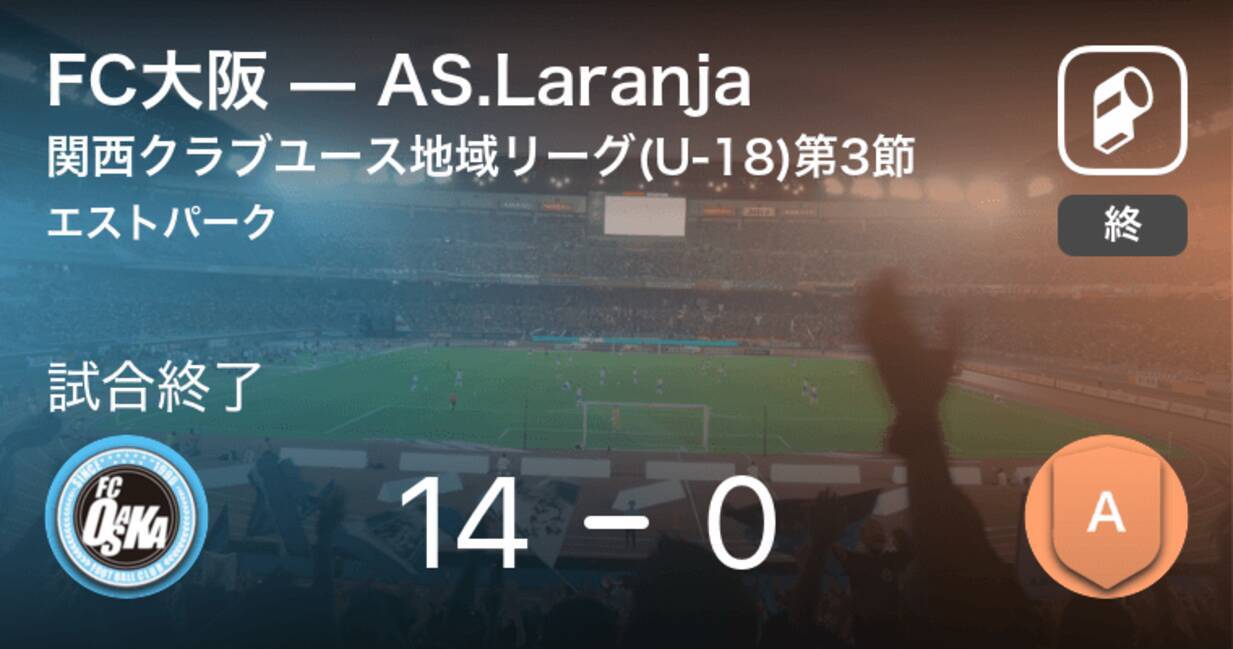 関西クラブユース地域リーグ U 18 第3節 Fc大阪がas Laranjaを突き放しての勝利 年7月23日 エキサイトニュース