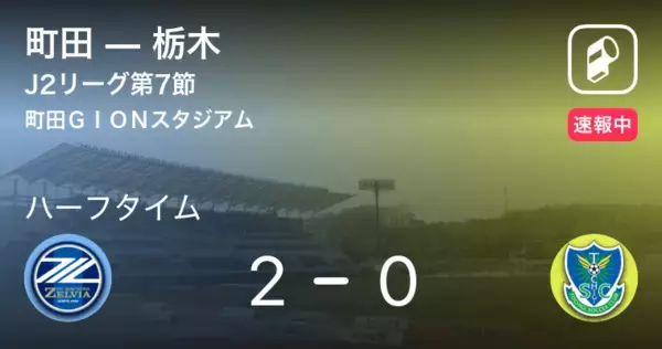 【速報中】町田vs栃木は、町田が2点リードで前半を折り返す