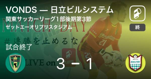 関東サッカーリーグ1部後期第3節 Vondsが攻防の末 日立ビルシステムから逃げ切る 年8月16日 エキサイトニュース