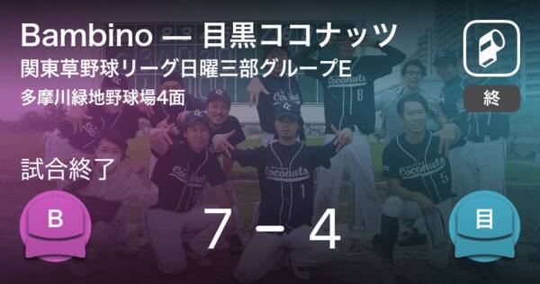 関東草野球リーグ日曜三部グループe Bambinoが目黒ココナッツを破る 年11月1日 エキサイトニュース