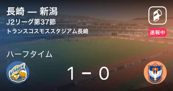 「【速報中】長崎vs新潟は、長崎が1点リードで前半を折り返す」の画像